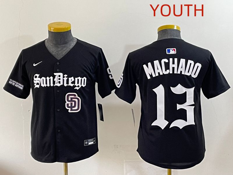 Youth 2025 San Diego Padres #13 Machado Black Five generations Joint Name Nike MLB Jersey style 7->youth mlb jersey->Youth Jersey